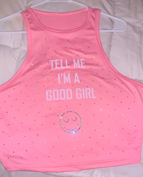 Good Girl” Crystal Embellished Tank | Pink Sparkle Y2K Glam Top
