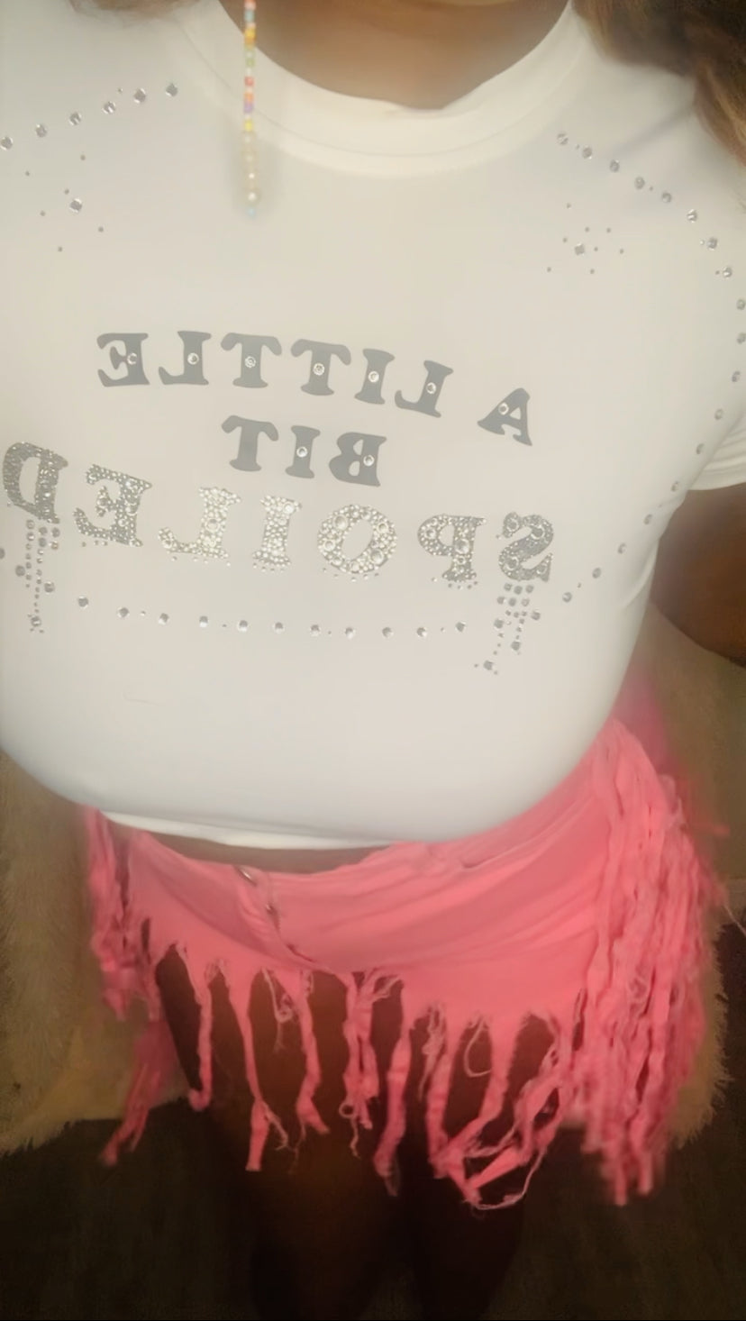 “A Little Bit Spoiled” Rhinestone Crop Tee | Glam Baby Tee | Y2K Luxury Graphic Shirt | Rich Girl Rhinestone Top