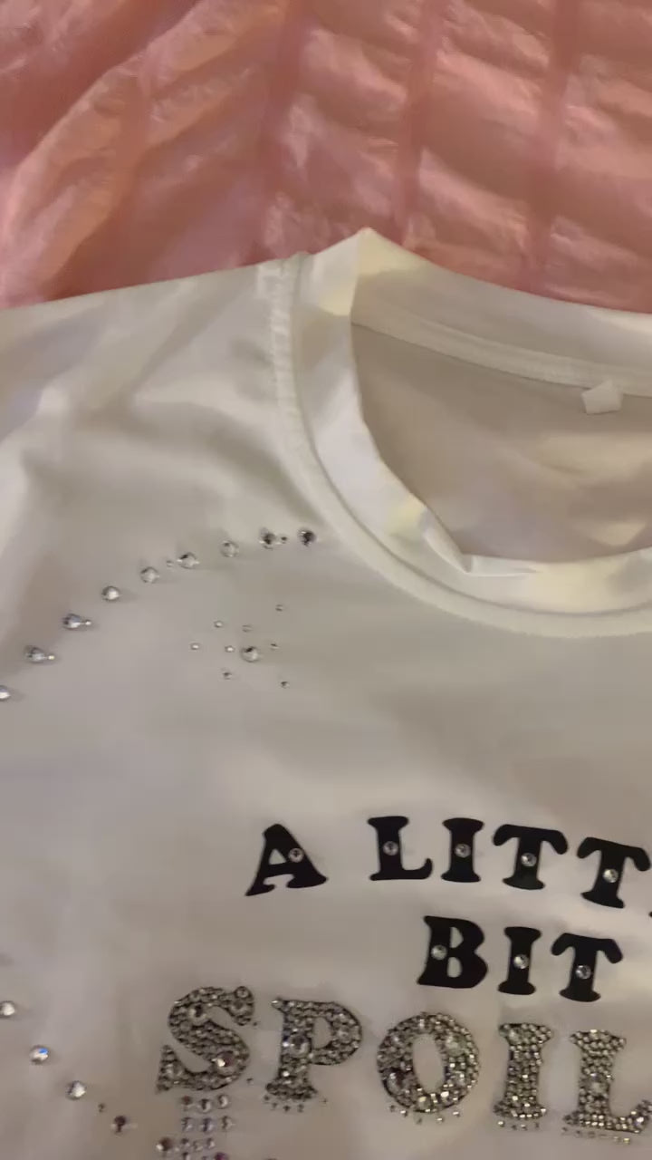 “A Little Bit Spoiled” Rhinestone Crop Tee | Glam Baby Tee | Y2K Luxury Graphic Shirt | Rich Girl Rhinestone Top